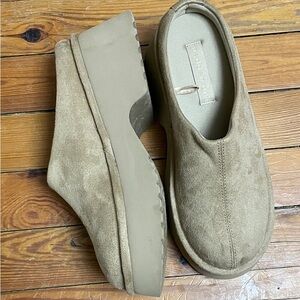Madden Girl Beige Suede Platform Clogs